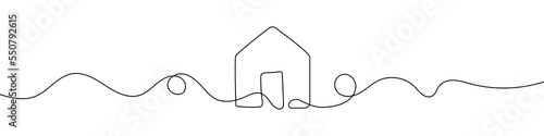 House sign in continuous line drawing style. Line art of house icon. Vector illustration. Abstract background