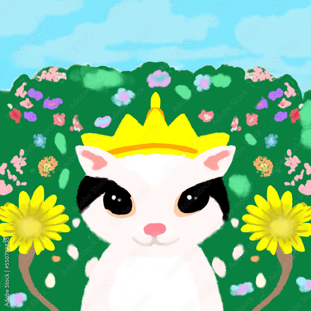 Naklejka premium cat and flowers