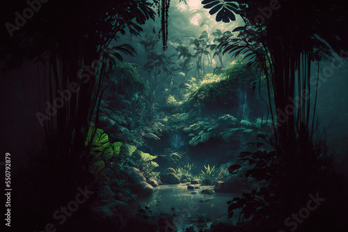 Dark excotic tropical jungle illustration © Oleksandr Blishch