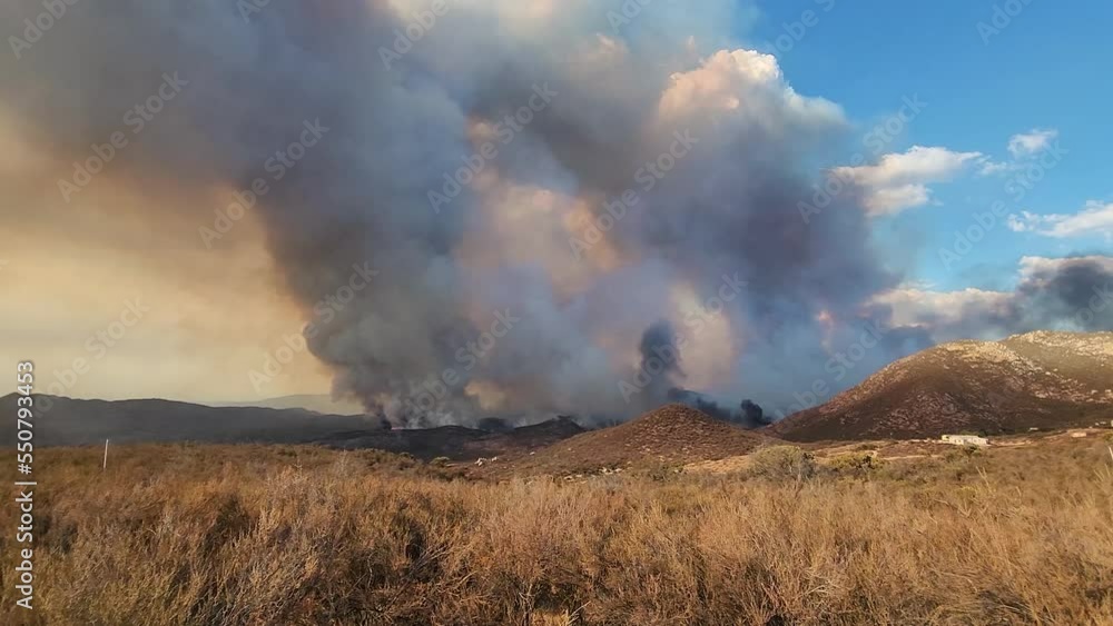 Massive Smoke Clouds Cover Hill Ridge In Hemet, California. Fairview Fire, Wildfire Massive Smoke Clouds Cover Hill Ridge In Hemet, California. Fairview Fire, Wildfire