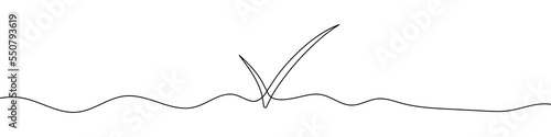 Check mark in continuous line drawing style. Line art of the approved symbol. Vector illustration. Abstract background