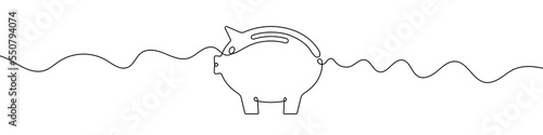 Piggy bank icon in continuous line drawing style. Line art of piggy bank symbol. Vector illustration. Abstract background