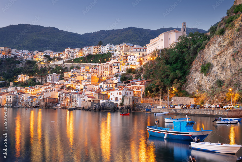 Scilla, Italy on the Port at Dusk