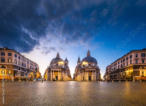 Twin Churches of Piazza del Popolo in Rome, Italy