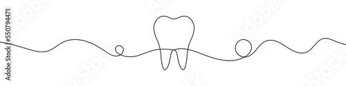 Tooth icon in continuous line drawing style. Line art of tooth icon. Vector illustration. Abstract background