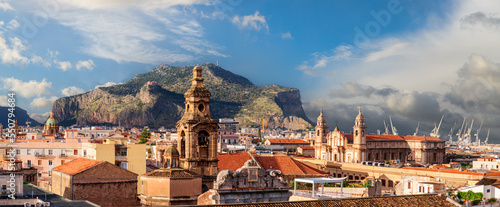 Palermo, Italy with landmark buildings towards Monte Pellegrino. photo