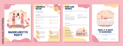 Bachelorette party flat vector brochure template. Booklet, leaflet printable flat color designs. Editable magazine page, reports kit with text space. Nerko One, Quicksand, Comfortaa fonts used