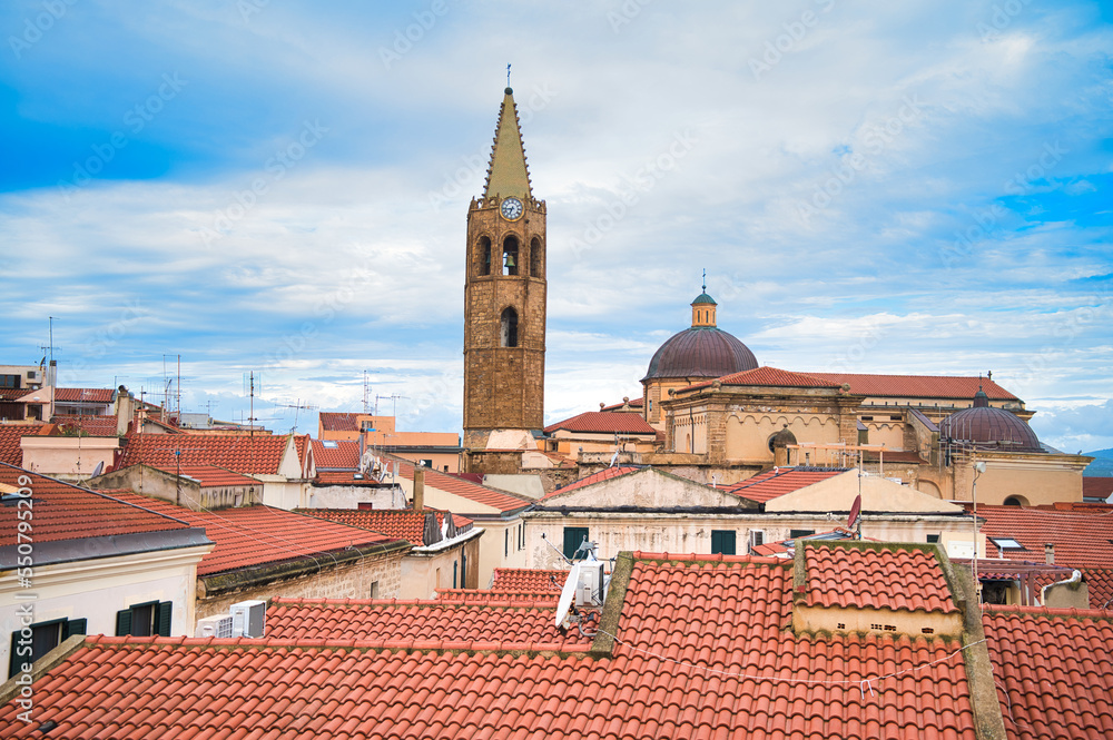 Alghero city skyline houses roofs