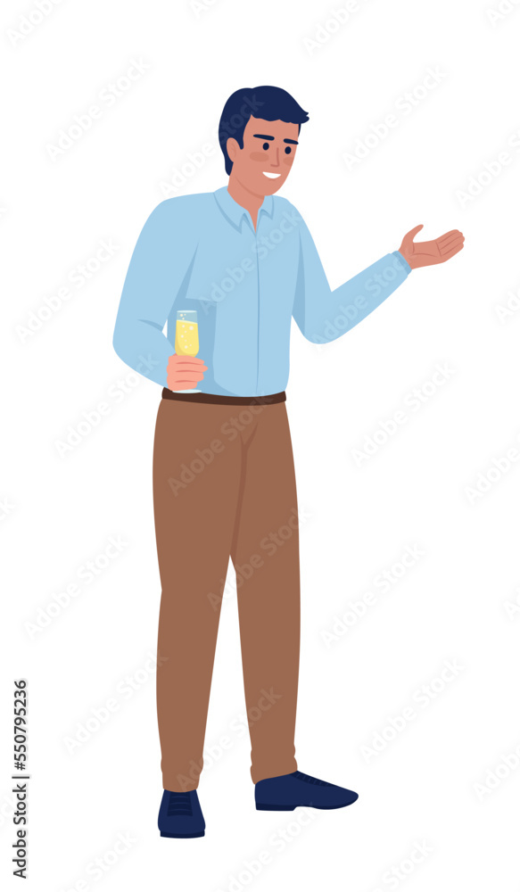 Smiling man giving wedding toast speech semi flat color vector character. Editable figure. Full body person on white. Simple cartoon style illustration for web graphic design and animation Smiling man giving wedding toast speech semi flat color vector character. Editable figure. Full body person on white. Simple cartoon style illustration for web graphic design and animation