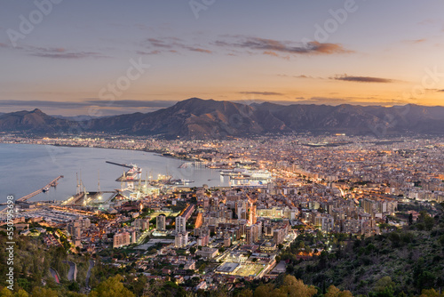 Palermo, Italy Skyline Over the Port at Dusk