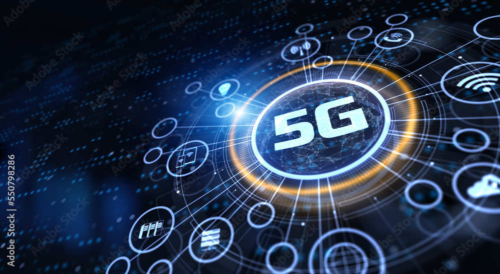 5g Fifth generation wireless mobile internet connection concept on virtual screen.