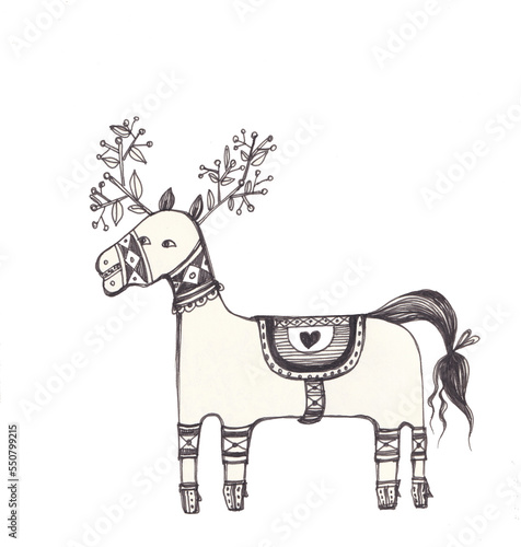 Sweet hand draw illustration of a Santa Claus reindeer and Christmas decoration .