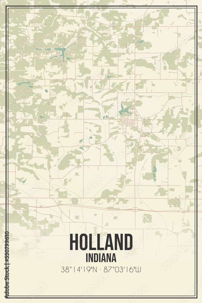 Retro US city map of Holland, Indiana. Vintage street map.