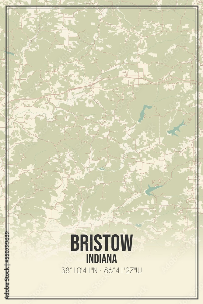 Retro US city map of Bristow, Indiana. Vintage street map.