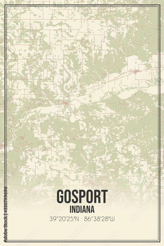 Retro US city map of Gosport, Indiana. Vintage street map. Stock Illustration Adobe Stock