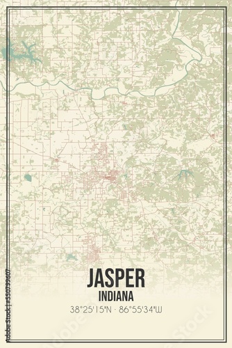 Retro US city map of Jasper  Indiana. Vintage street map.