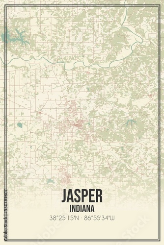 Obraz na płótnie Retro US city map of Jasper, Indiana. Vintage street map. w salonie