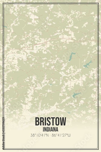 Retro US city map of Bristow, Indiana. Vintage street map. photo