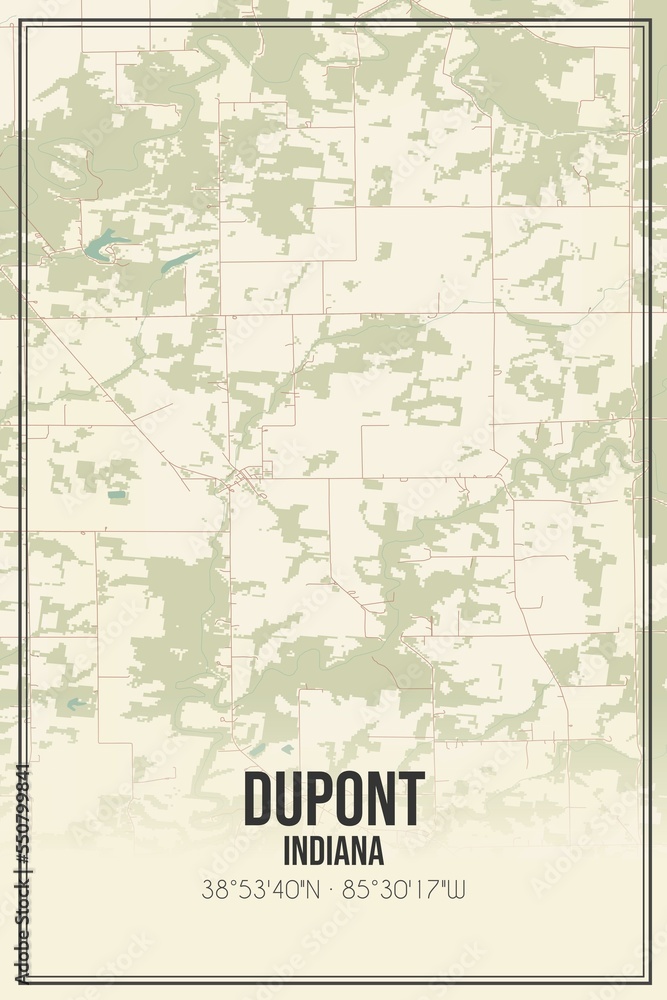 Retro US city map of Dupont, Indiana. Vintage street map.