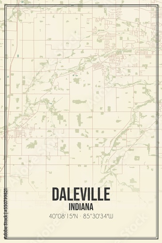 Retro US city map of Daleville, Indiana. Vintage street map.