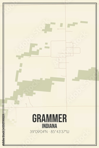 Retro US city map of Grammer, Indiana. Vintage street map. photo