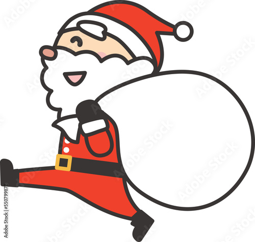 プレゼント袋を持って歩くサンタクロースのかわいいイラスト素材