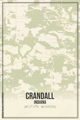 Retro US city map of Crandall, Indiana. Vintage street map. photo