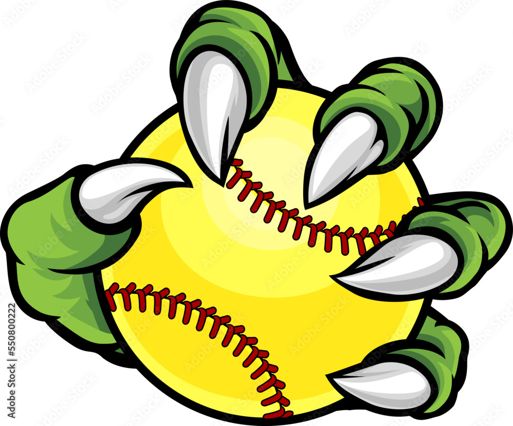 Naklejka premium A claw monster talons hand holding a softball ball