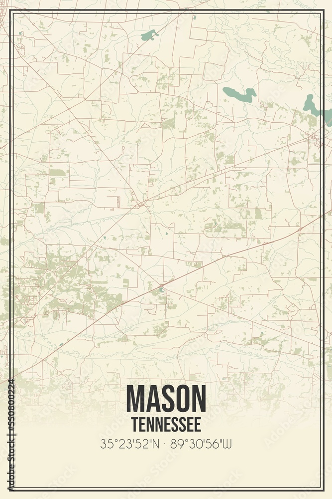 Fototapeta premium Retro US city map of Mason, Tennessee. Vintage street map.
