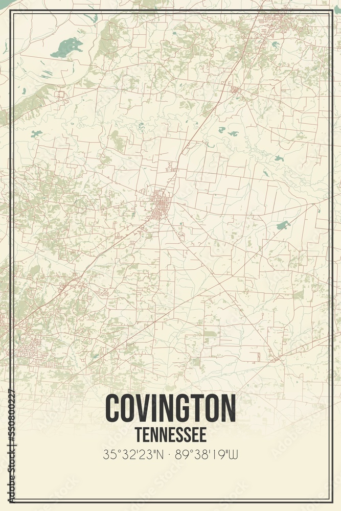 Fototapeta premium Retro US city map of Covington, Tennessee. Vintage street map.
