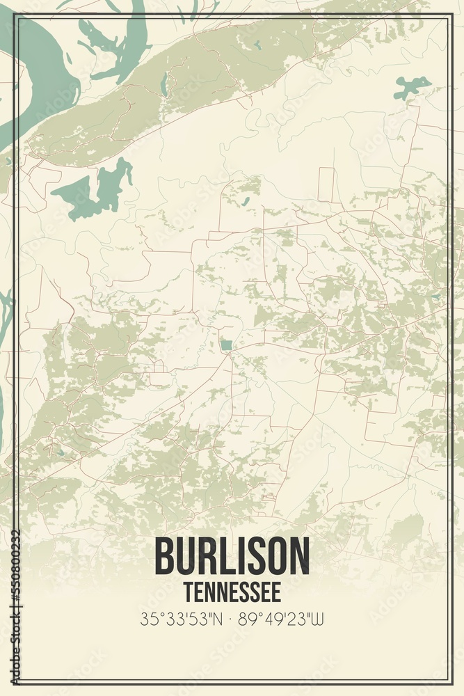 Fototapeta premium Retro US city map of Burlison, Tennessee. Vintage street map.