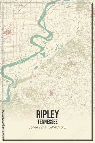 Fototapeta Naklejka Na Ścianę i Meble -  Retro US city map of Ripley, Tennessee. Vintage street map.