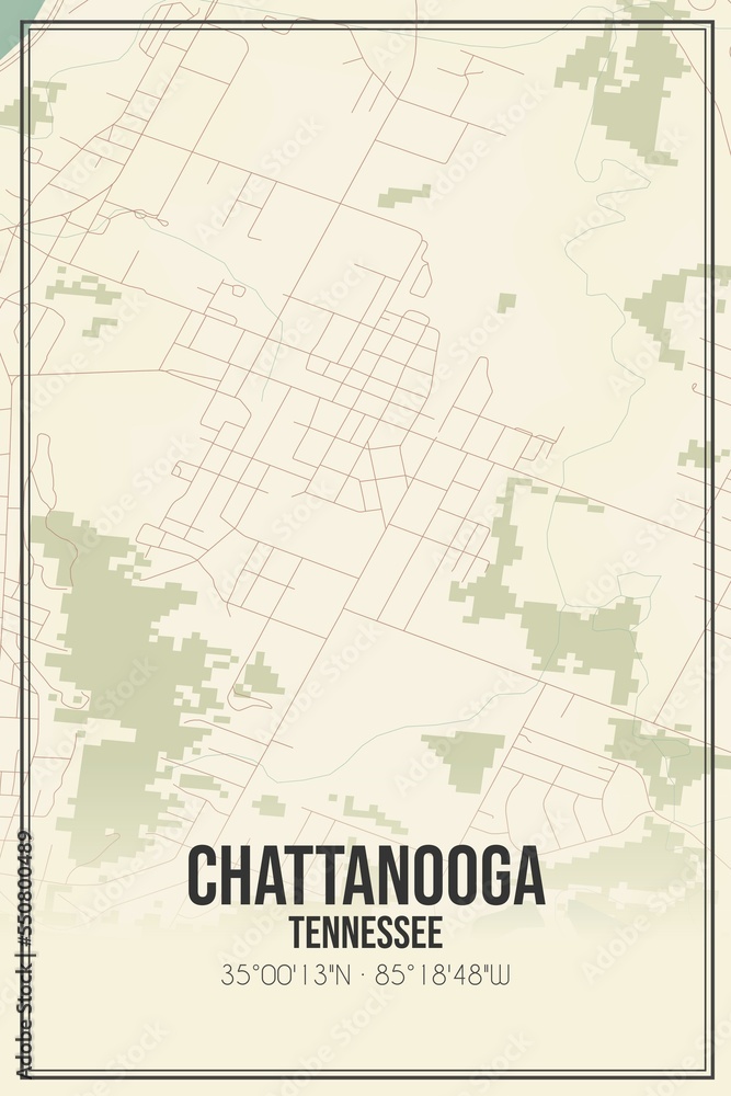 Retro US city map of Chattanooga, Tennessee. Vintage street map.