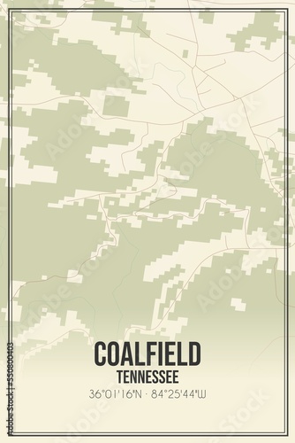 Retro US city map of Coalfield  Tennessee. Vintage street map.
