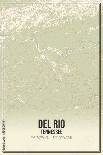 Retro US city map of Del Rio, Tennessee. Vintage street map. photo