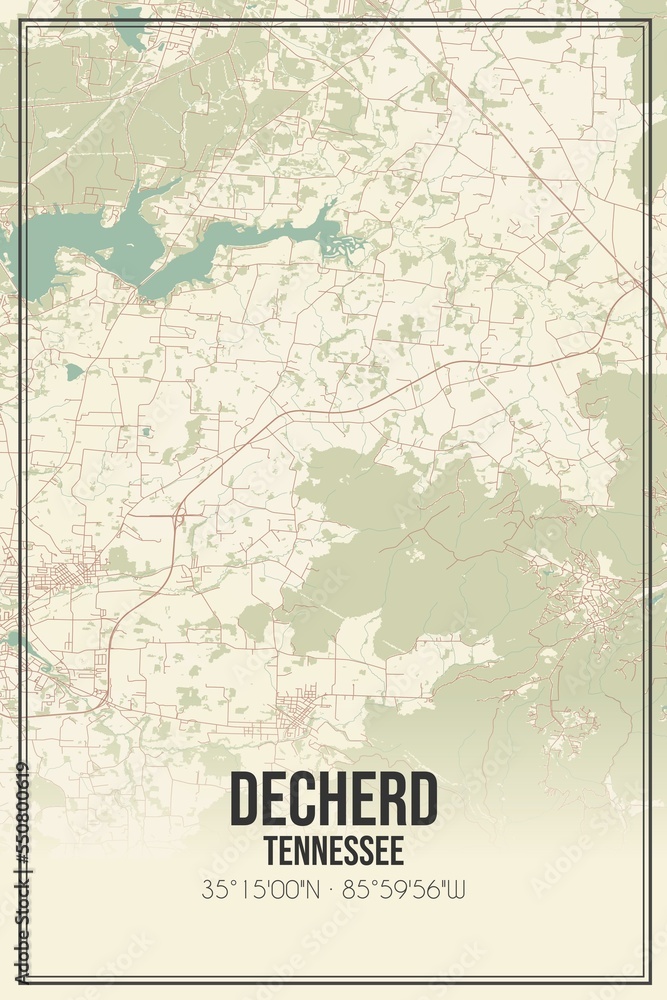 Retro US city map of Decherd, Tennessee. Vintage street map.