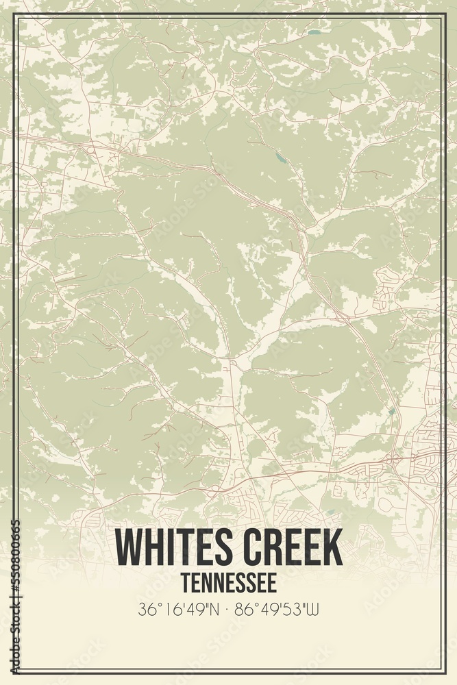 Retro US city map of Whites Creek, Tennessee. Vintage street map.