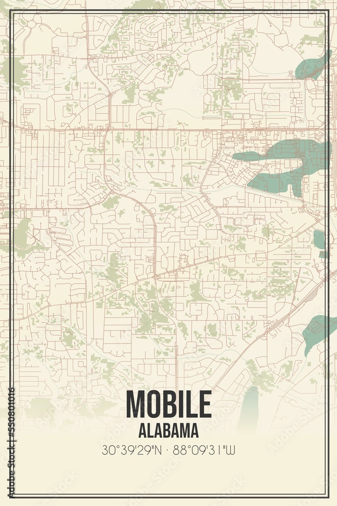 Fototapeta premium Retro US city map of Mobile, Alabama. Vintage street map.
