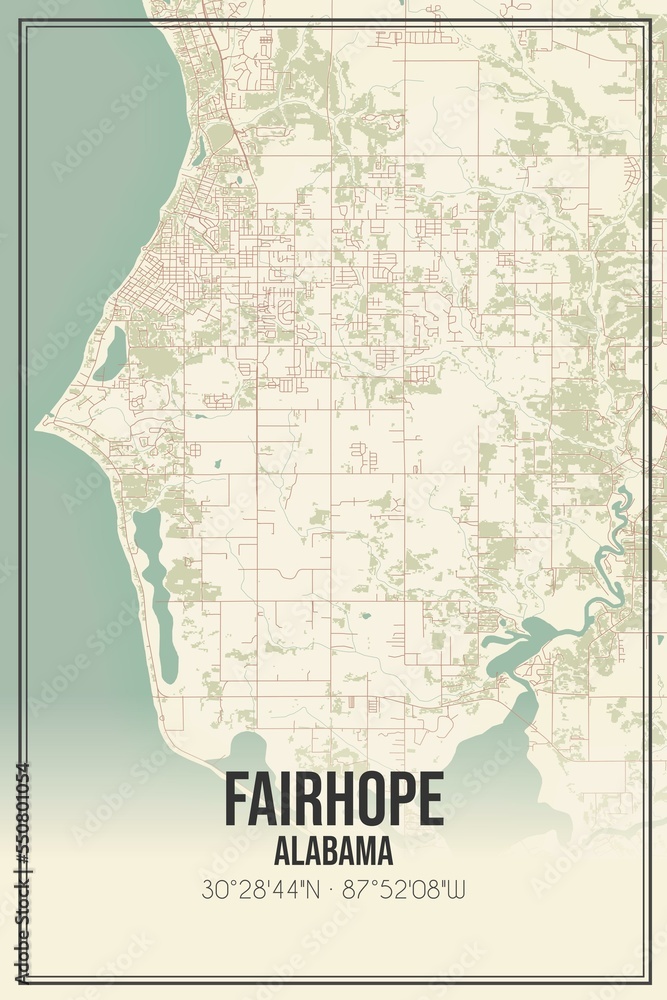 Vintage street map of Fairhope, Alabama