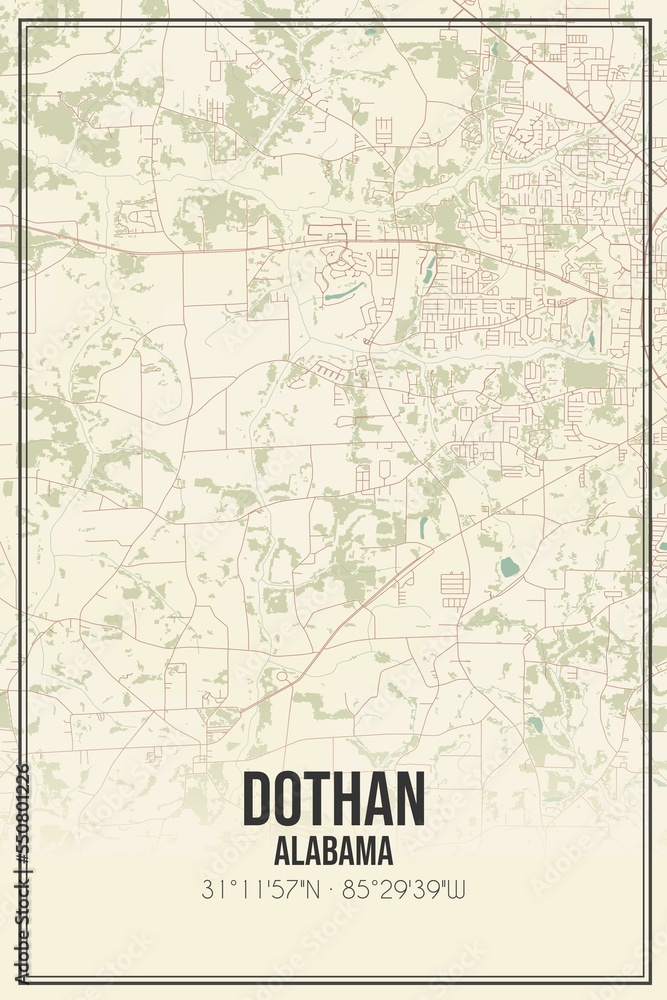 Fototapeta premium Retro US city map of Dothan, Alabama. Vintage street map.