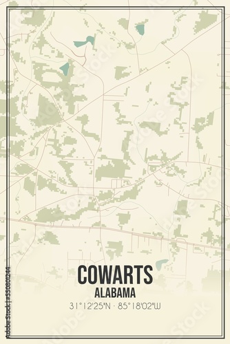 Retro US city map of Cowarts, Alabama. Vintage street map. photo