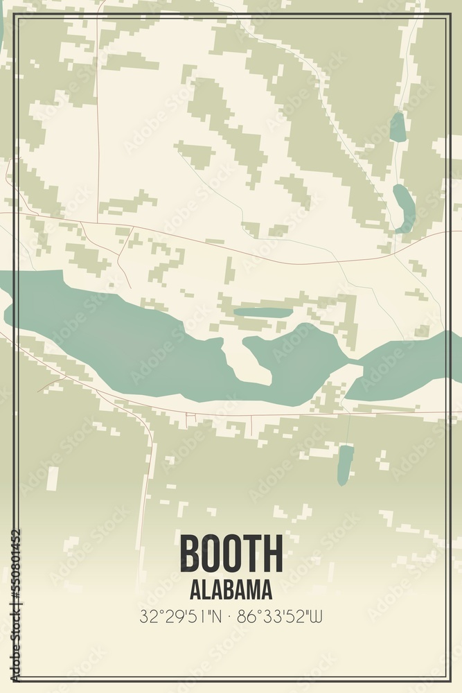 Obraz premium Retro US city map of Booth, Alabama. Vintage street map.