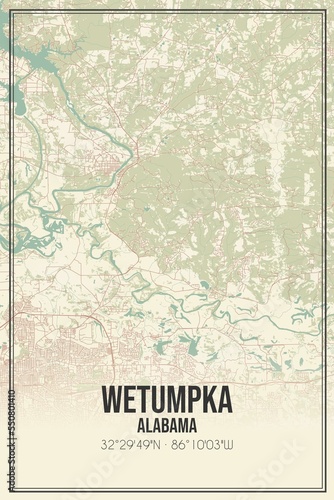 Retro US city map of Wetumpka, Alabama. Vintage street map. photo