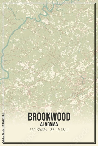 Retro US city map of Brookwood, Alabama. Vintage street map. photo