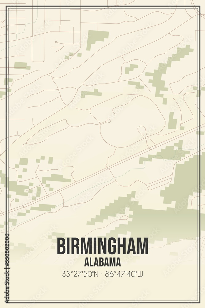 Fototapeta premium Retro US city map of Birmingham, Alabama. Vintage street map.
