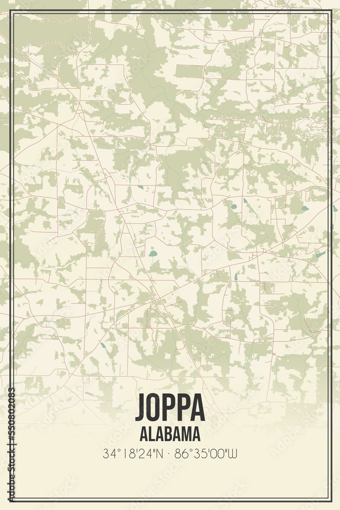 Retro US city map of Joppa, Alabama. Vintage street map.