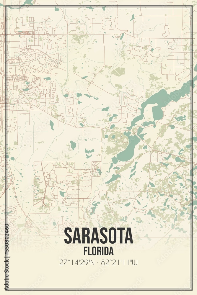 Fototapeta premium Retro US city map of Sarasota, Florida. Vintage street map.