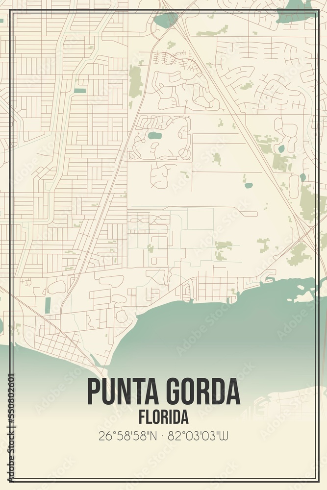 Fototapeta premium Retro US city map of Punta Gorda, Florida. Vintage street map.