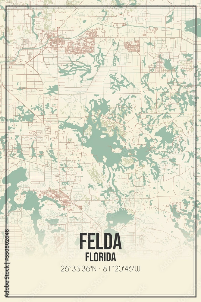 Fototapeta premium Retro US city map of Felda, Florida. Vintage street map.