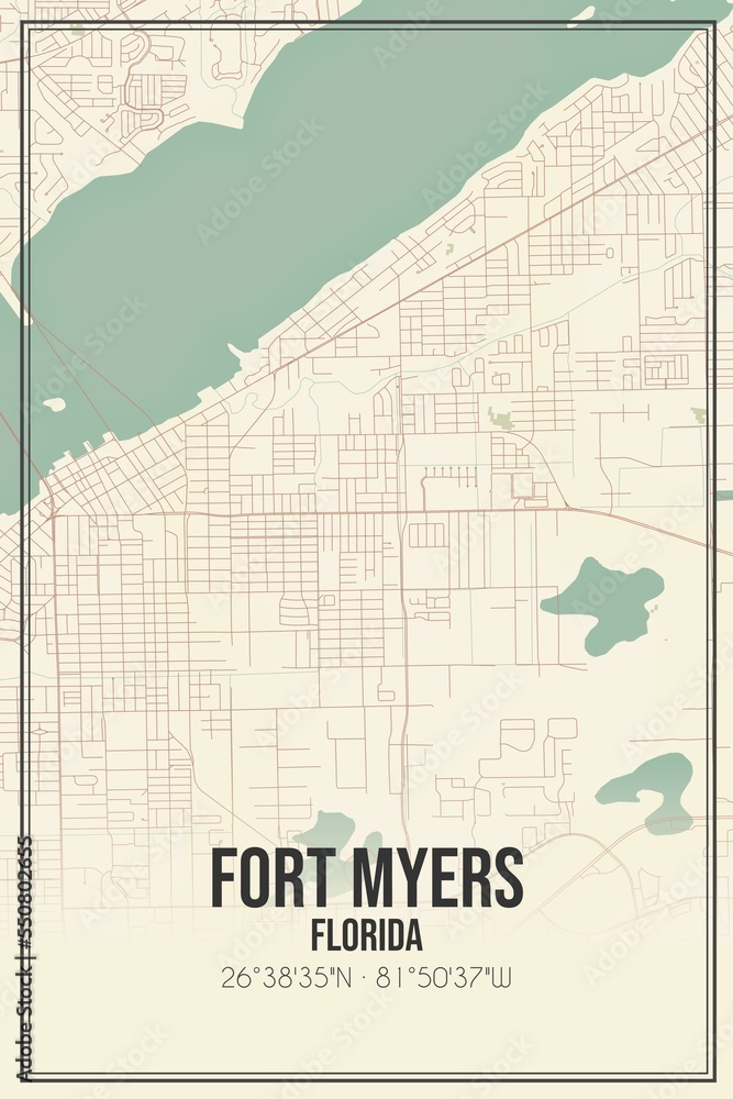 Obraz premium Retro US city map of Fort Myers, Florida. Vintage street map.